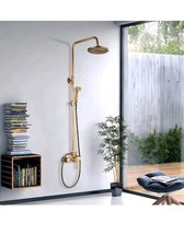 Antique Brass Shower System Set Rainfall Shower Head Hand Shower Wall Mount