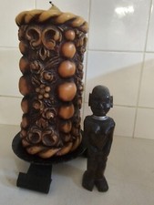Vintage African Hand Carved Wooden Tribal Art Figure With  Extra Large Candle 