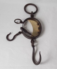 ANTIQUE BUFFALO HIDE WEIGHING SCALES HAND FORGED IRON WITH BRASS INDEX DIAL