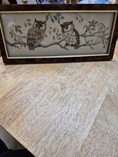 Vintage Cross Stitch Owl Embroidered Picture