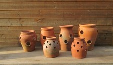 Collection of 6 weathered terracotta clay strawberry herb garden planters pots