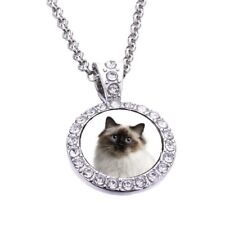 Birman Cat Pet Silver Colour Necklace With Diamante Pendant And Gift Box