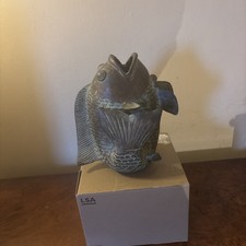 Vintage Japanese Bronze Carp Koi Fish Statue With Patina