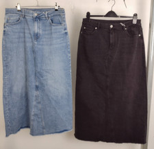 M&S Women's Bundle Of Two Long Denim Jean Skirts Size 14 Blue and Black NWOT F2