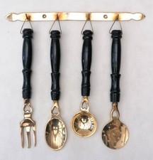 Vintage Brass Hanging Kitchen Utensils x4 on Wall Rack Decorative Set Farmhouse