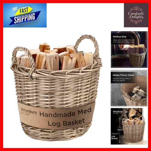 Rustic round wicker log basket - round,