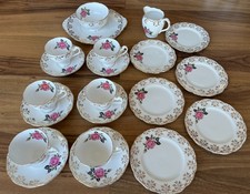x21 Vintage 1950's Roslyn fine bone china complete rose & gold afternoon tea set