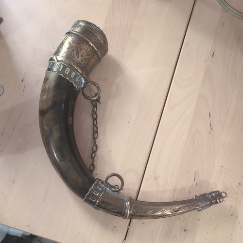 Vintage powder horn and brass - vintage,