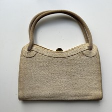 Vintage Gucci 1950s Top Handle Handbag Beige Sisal Rope With Dust bag