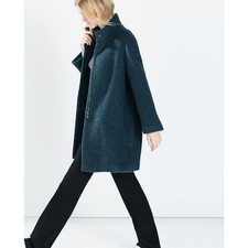 ZARA | L | Coat Jacket Mohar Wool Car Mid Length Women's Deep Teal