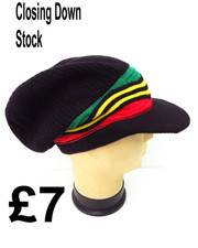 Adults Rasta hat black with red gold and green band one size