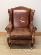 Laura Ashley Southwold Distressed Brown Leather Armchair / Chair