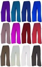 New Womens Plus Size Plain Palazzo Wide Leg Flared Ladies Trousers Pants UK 8-26