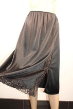 VTG CHARNOS BLACK THICKER HEAVIER SHIMMERING NYLON & LACE HALF SLIP, SIZE XL