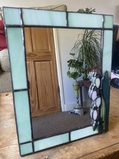 Stained Glass Leaded Snowdrop Freestanding Mirror .Opaque  Green & Iridescent