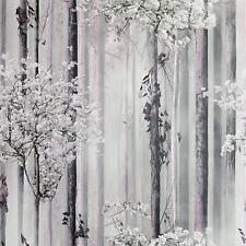 Pink Blossom Forest Arthouse Wallpaper Enchanted Trees Nature Matt Grey 