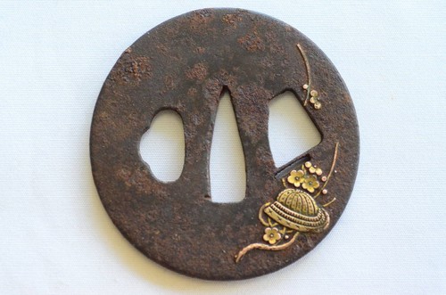 Unsigned iron tsuba plum - tsuba,