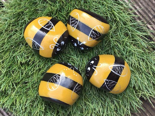 Hand painted bee pebbles - painted,