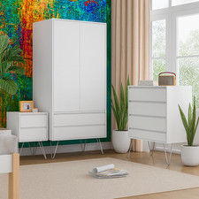 Modern White 3 Piece Bedroom Set – Wardrobe, Chest of Drawers & Bedside Table