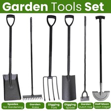Gardening Tools Set - Garden Rake, Lawn Edger, Dutch Hoe, Digging Fork and Spade