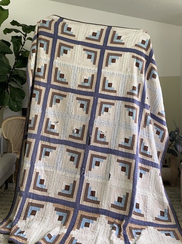 Vintage log cabin quilt 92x92 - log,
