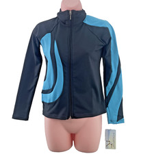 Chloe Noel Swirls Figure Skating Jacket, Size CXL/AXS, Black/Turquoise J26