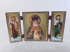 Russian Icon Foil Art Triptych Hinged Christian Religious Angels Archbishop Icon