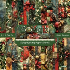 24Pcs Christmas Bough Holly Paper Pad 6'' Scrapbooking Journal Card Making Craft