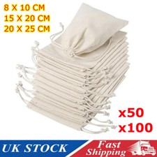 50/100X Linen Drawstring Gift Bag Pouch Wedding Sacks Natural Cotton Calico Bags