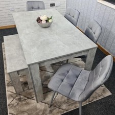Grey MDF Dining Table Set with 4 Padded Chairs & Bench for Kitchen Room