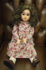 Vintage Reproduction Antique Bisque Head Doll, 23", Jointed Composition Body