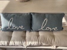 Cotswold Company Love Cushions (pair) Denim Blue With White Button Lettering