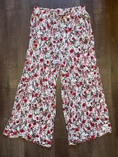 Floral Pyjama Bottoms XS 6 8 10 Poppies Red White Wide Leg Lounge