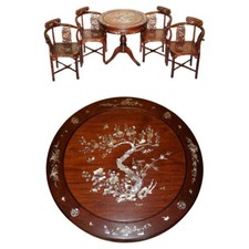 ANTIQUE CHINESE EXPORT ROSEWOOD  MOTHER OF PEARL CIRCA 1920'S TABLE & CHAIRS SET