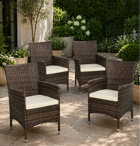Brown rattan dining - rattan, set