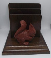 Art Deco Letter Rack Arosa Swiss Black Forest Carved Wooden Red Squirrel RARE