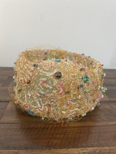 Vintage Union Made Gold Multicolor Beaded Cocktail Hat Netting 22” 1950s
