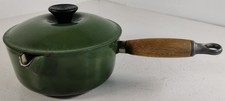 Le Creuset France 18cm Cast Iron Saucepan Wooden Handle & Lid Green Vintage