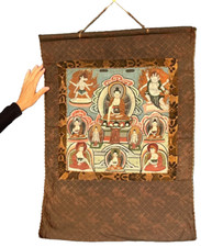 ANTIQUE TIBETAN BUDDHIST THANGKA AKSHOBHYA DHYANI BUDDHA EARTH TOUCHING MUDRA