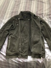 Men Next Olive Green Zip Front Cotton Long sleeve Jacket M Press Buttons Collar