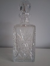 Vintage Cut Glass Whisky Decanter with Stopper – Square Crystal Style – Barware