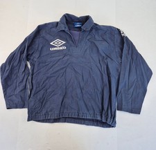 UMBRO Drill Top Large Blue Men's 100% Cotton Pullover Vintage 90s Football