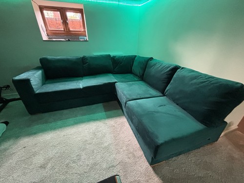Green velour corner - green, bed