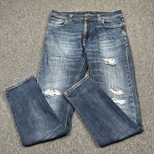 Nudie Jeans Mens W32 L32 Blue Reed Brute Knut Distressed Stretch Slim Tapered