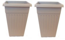 2 x 55cm Taupe Grey Tall Athens Plant Pot Flared Garden Plastic Patio Planter