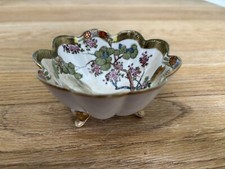 RARE Vintage Noritake Nippon Porcelain Cherry Blossoms Footed Bowl Moriage Gilt