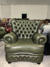 Chesterfield Green Real Leather Monks Wingback Chair 2 Available