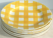 7 Antique 1940s French Moulin des Loups & Sarreguemines Yellow Gingham Plates