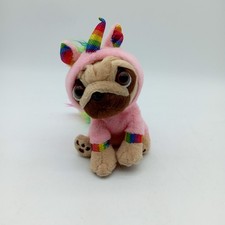Rainbow Unicorn Pug Teddy Soft Plush Toy Dog, 6", Pugsley, Keel Toys, Pink, Hood