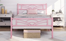 Metal Platform Bed Frame with Cloud-inspired Design Headboard for Home Furniture